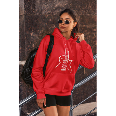 Dámská červená mikina s potiskem elektrické kytary