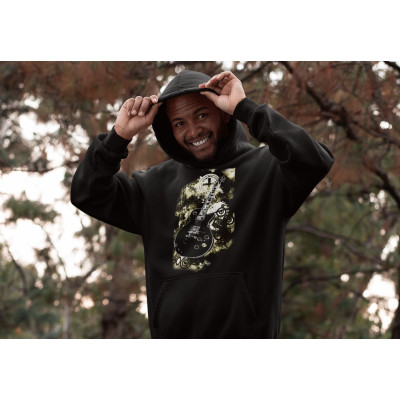 Pánská mikina s kapucí a kytarou s pozadím