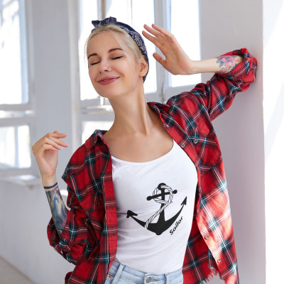 Dámské triko s větším kulatým výstřihem, potisk kotva (můžeme dodat i jiný náš potisk)