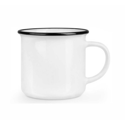 Keramický 400ml hrnek imitace smalt retro s černým lemem